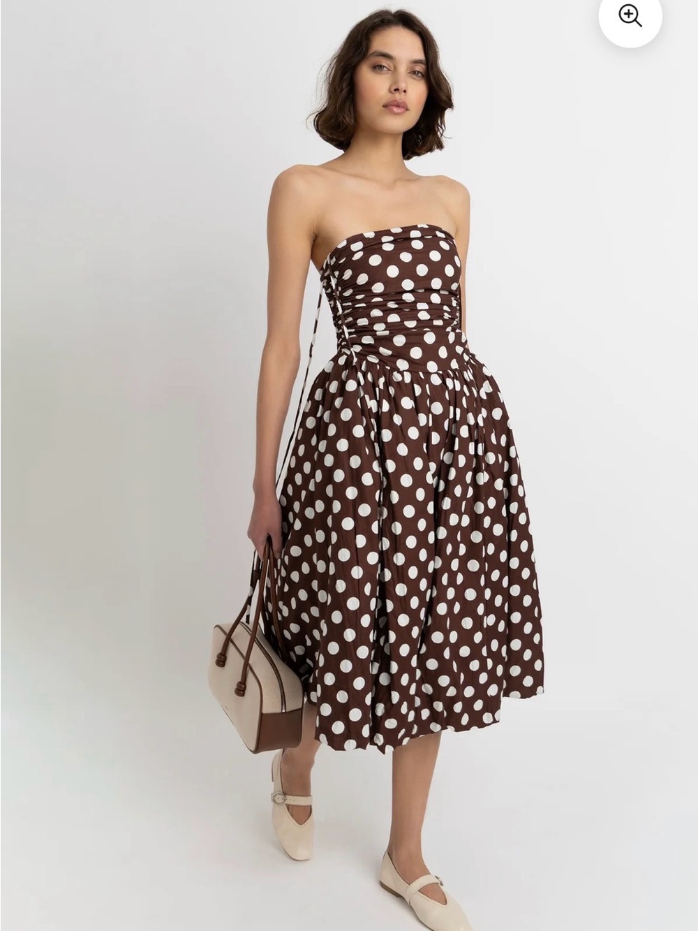 NWT Polka Dot Strapless Brown Midi Dress